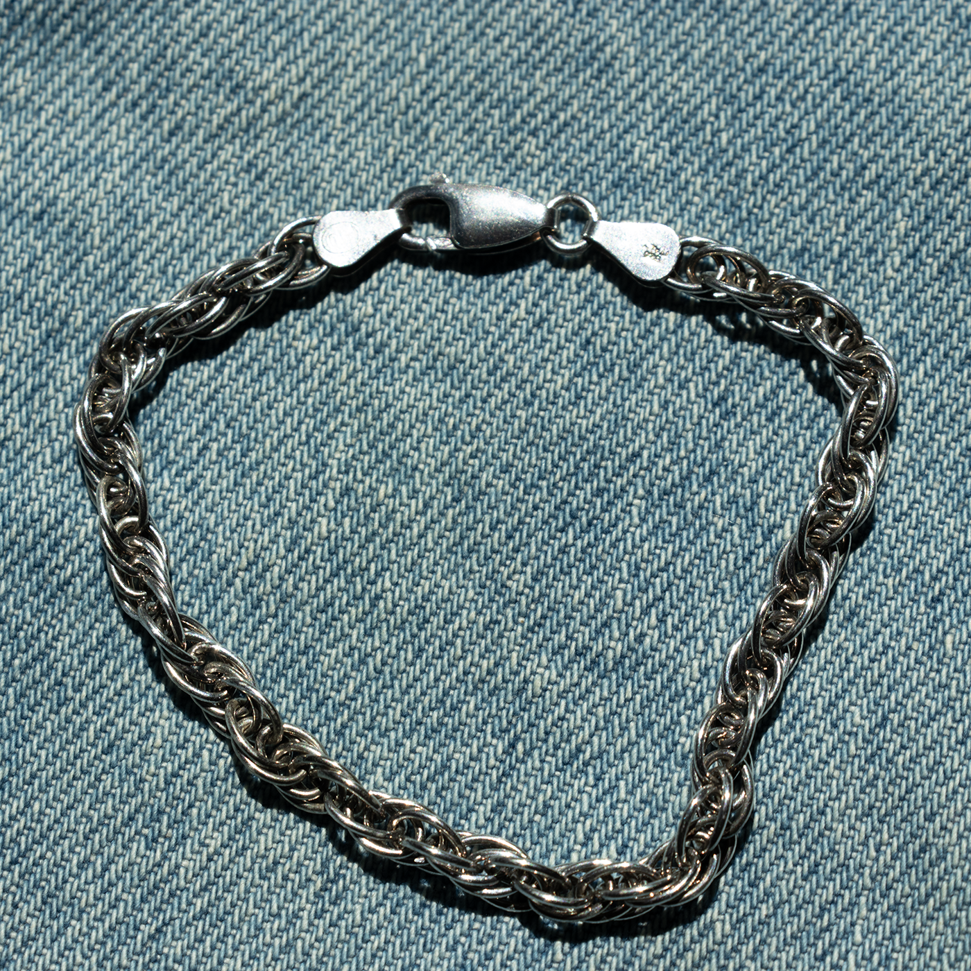 Vintage Sterling Silver Thick Rope Chain Bracelet